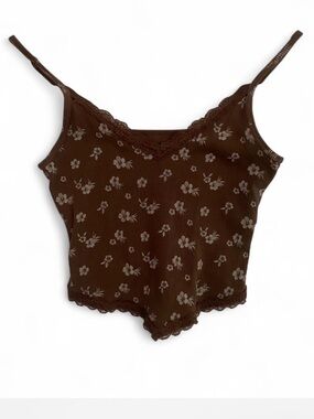 HOLLISTER BROWN FLORAL SPAGHETTI STRAP CROP TANK TOP SIZE SMALL